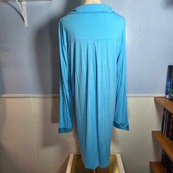 Zexxy Extra Large Sky Blue Silky Details Button Up Longsleeve V Neck Sleepshirt - Picture 6 of 10